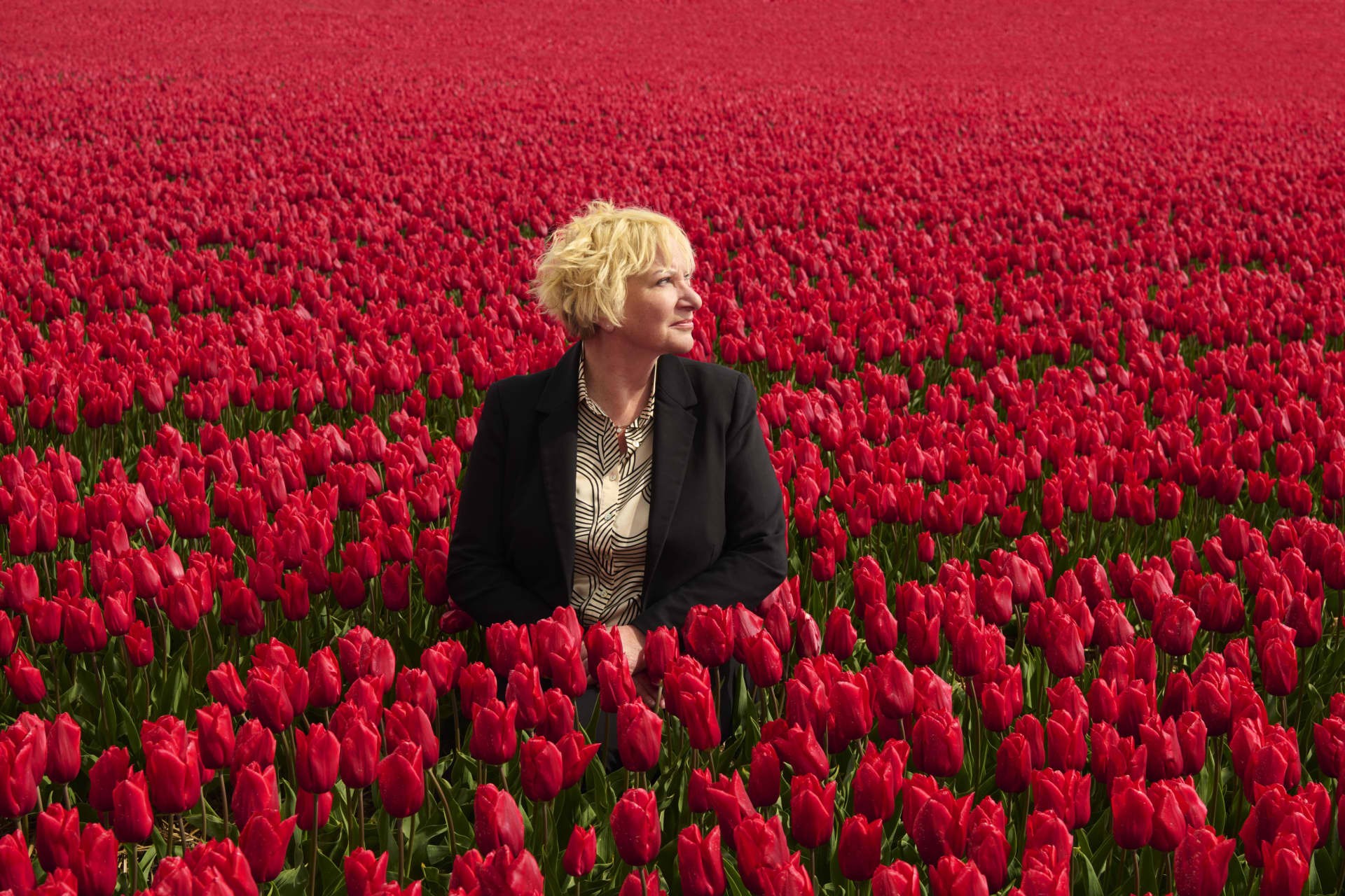 A person sitting on a flowers field